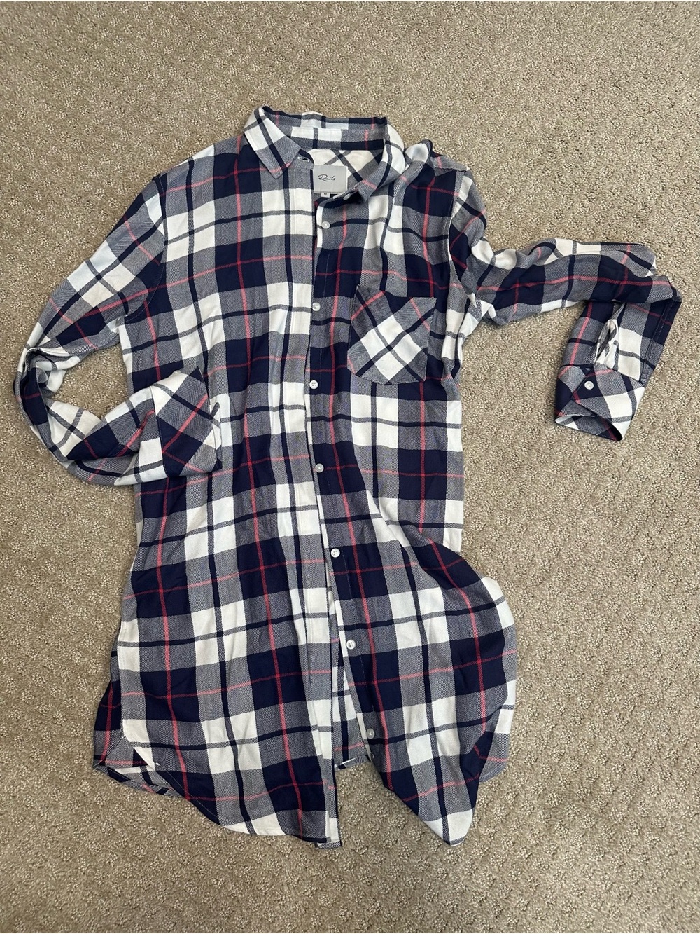 Rails Navy White and Red Plaid Button-Down Shirt Dress